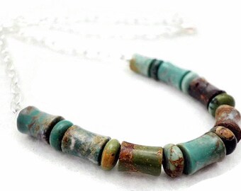 Natural Turquoise Silver Plated Necklace 17" - NE00195