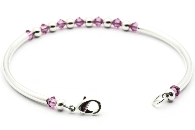 October Rose Swarovski Crystal Birth Month Sterling Silver Plated Bracelet