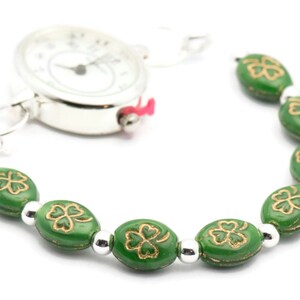 Green Clover Bracelet Watch Band • Interchangeable Band • Stretch Watch Band • Medical ID Bracelet image 4