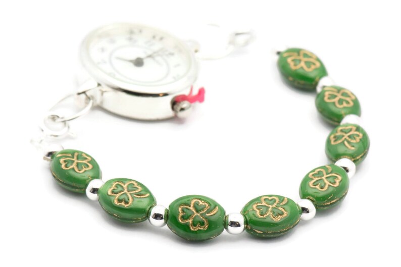 Green Clover Bracelet Watch Band • Interchangeable Band • Stretch Watch Band • Medical ID Bracelet image 4