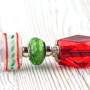 Red and Green Christmas Beaded Metal Ballpoint Pen with Lampwork Glass Beads • Black Ink (Extra Refill) image 1