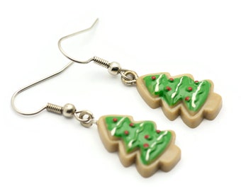 Gingerbread Tree Earrings, Cookie Earrings, Christmas Tree, Surgical Steel, Holiday Earrings, Christmas Earrings