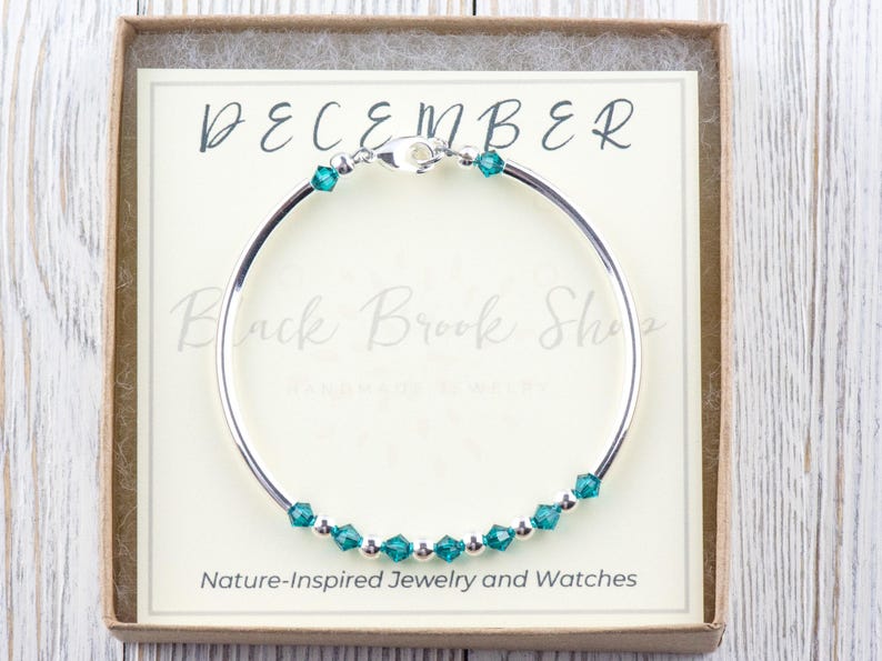 Pulsera con piedra de nacimiento de diciembre, piedra de nacimiento de circón azul, pulsera con el mes de nacimiento, pulsera azul Swarovski, regalo de pulsera de diciembre imagen 2