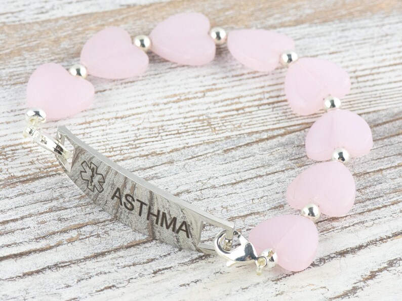 Rosa hjärtan Utbytbart stretchigt pärlband • Armband för medicinsk ID • Enkel sträng • Handgjorda smycken bild 8