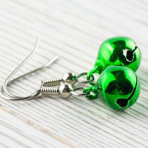 Jingle Bell Dangle Christmas Earrings • Holiday Jewelry • Feeling Festive • Handmade Gift for Her Green