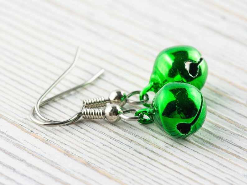 Jingle Bell Dangle Christmas Earrings • Holiday Jewelry • Feeling Festive • Handmade Gift for Her Green