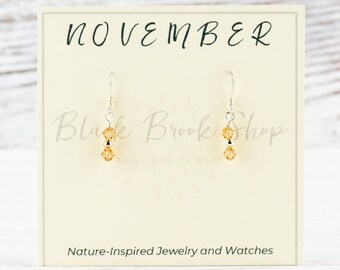 November Birthstone Earrings, Minimalist Swarovski Earrings, Topaz Birthstone Earrings, November Earrings Gift