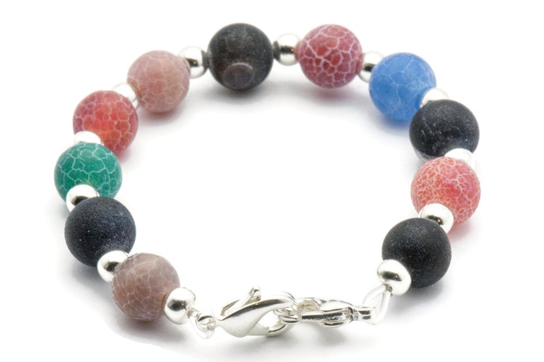 Agat Flerfärgat Pärlarmband Klockarmband • Medicinskt ID-armband • Handgjort Klockarmband • Stretchigt Klockarmband bild 1