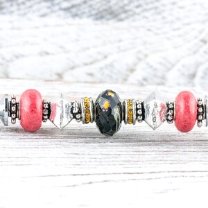Midnight Rose Glass Beaded Silver Metal Sword Letter Opener / Paper Knife / Office Desk Accessories