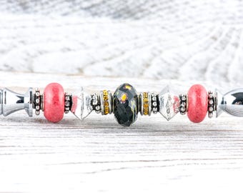 Midnight Rose Glass Beaded Silver Letter Opener • Paper Knife • Desk Accessory