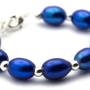Sapphire Blue Freshwater Pearl Watch Band, Medical ID Bracelet • Handmade Watch Band • Stretch Watch Band image 2