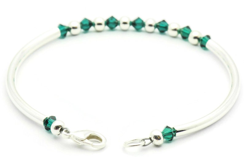 May Emerald Swarovski Crystal Birth Month Sterling Silver Plated Bracelet