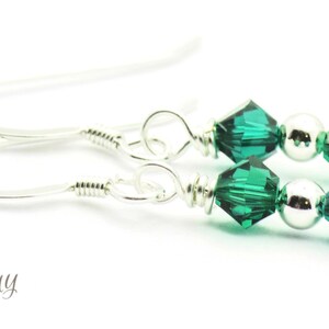 May Emerald Swarovski Crystal Birth Month Sterling Silver Drop Earrings