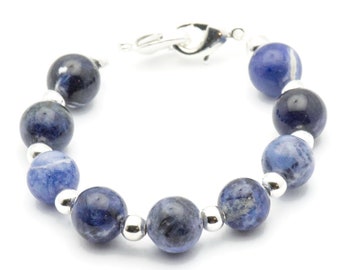 Blue Sodalite Beaded Bracelet Watch Band, Medical ID Bracelet • Handmade Watch Band • Stretch Watch Band
