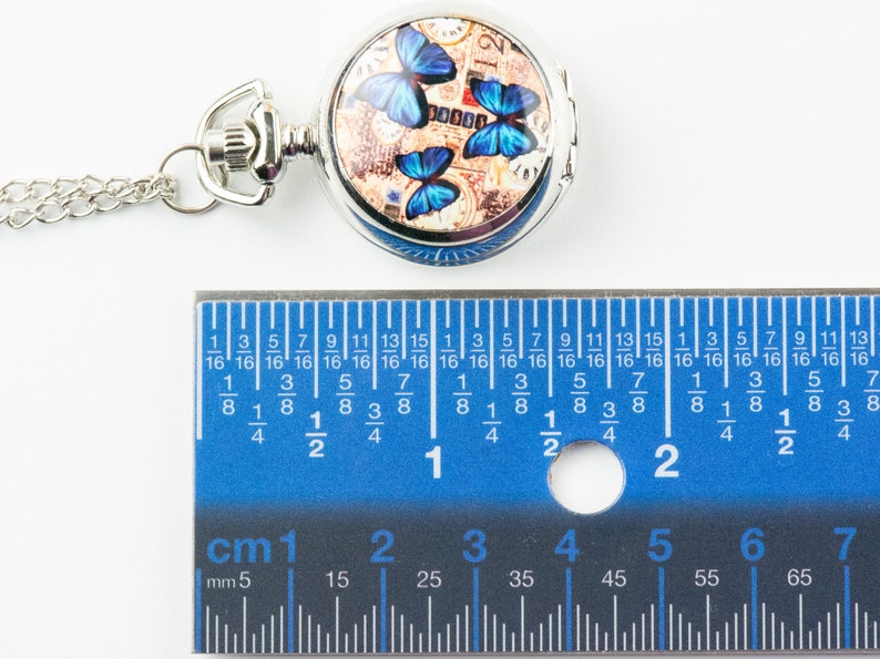 Fjärilstryckt fickur i porslin långt halsband / Unika klockor / Naturinspirerade smycken bild 4