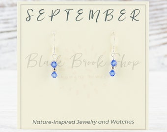 September Birthstone Earrings, Sapphire Birthstone Earrings, September Earrings Gift, Minimalist Swarovski Earrings