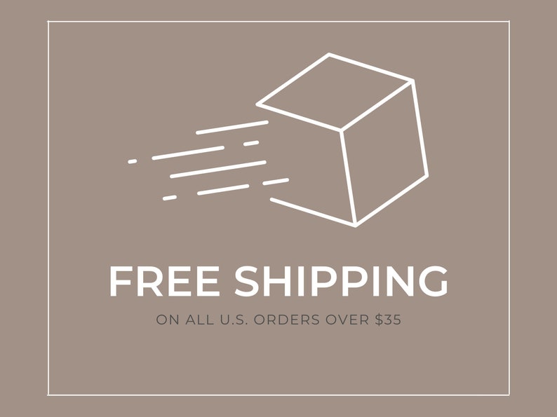 K&ouml;nnte beinhalten: Eine wei&szlig;e Linienzeichnung einer Box mit Linien, die sich von ihr erstrecken, symbolisiert schnellen Versand. Der Text "FREE SHIPPING ON ALL U.S. ORDERS OVER $35" befindet sich unter dem Bild.
