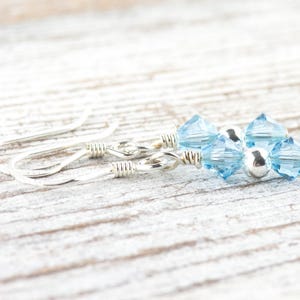 March Birthstone Earrings, March Earrings Gift, Minimalist Swarovski Earrings, Birthday Color Earrings, Birth Stone Earrings image 2