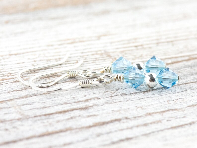 March Birthstone Earrings, March Earrings Gift, Minimalist Swarovski Earrings, Birthday Color Earrings, Birth Stone Earrings image 2