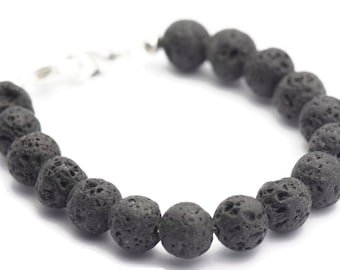 Black Lava Rounds Watch Band • Medical ID Bracelet • Handmade Watch Band • Stretch Watch Band • Essential Oil Jewelry