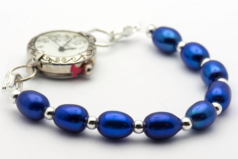 Sapphire Blue Freshwater Pearl Watch Band Medical ID Etsy