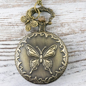 Fjärilsberlock i brons fickur långt halsband / Unika klockor / Naturinspirerade smycken / Stort fickur bild 2