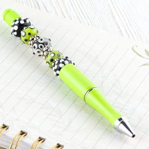 Lime Green Beaded Metal Ballpoint Pen with Lampwork Glass Beads image 3