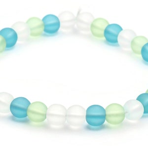 Sea Blue, Green and White Glass Beaded Stretch Anklet, Ankle Bracelet, Beaded Anklet, Beach Jewelry, Summer Anklet