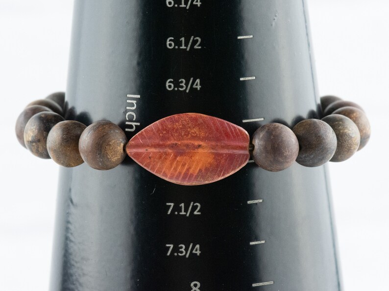Kopparbladbronzitpärlsträckt armband / Boho-stil ädelstensarmband / Naturinspirerade jordnära höstsmycken bild 6