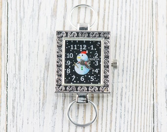 Schneemann Zifferblatt | Winter-Zifferblatt | Schwarzes Zifferblatt | Armbanduhr Face | Perlenarmband | Damen silbernes Zifferblatt