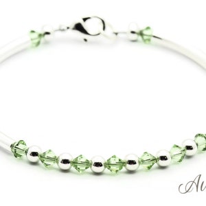 August Peridot Swarovski Crystal Birth Month Sterling Silver Plated Bracelet