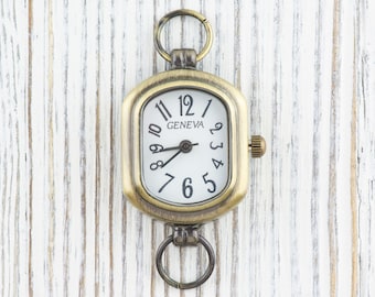 Esfera rectangular de oro antiguo • Esfera blanca • Reloj para manualidades con cuentas • Creación de joyas • Analógico • Incluye bucles y batería