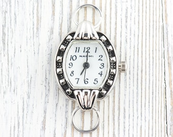 Reloj con esfera blanca y plateada de forma cuadrada • Reloj para manualidades con cuentas • Creación de joyas • Analógico • Incluye bucles y batería