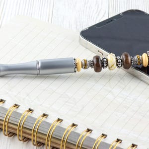 Walk Thru the Woods Beaded Silver Stylus Pen • Lampwork Glass Beads • Metal Ballpoint image 2