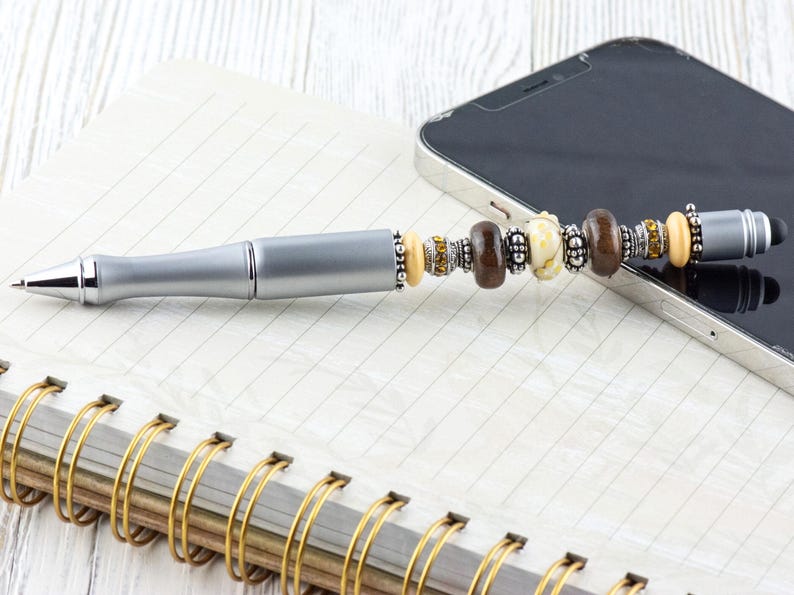 Walk Thru the Woods Beaded Silver Stylus Pen • Lampwork Glass Beads • Metal Ballpoint image 2