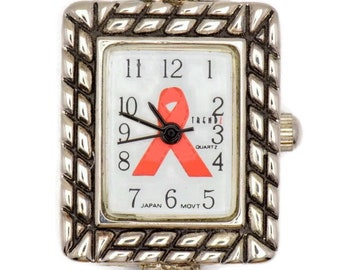 Orange Awareness Ribbon Silvertone Square Watch Face • DIY Beading Watch • Jewelry Making • Analog • Loops and Battery Included