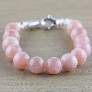 Pink Flake Moonstone Stretch Beaded Watch Band, Medical Alert Bracelet, Single Strand, Interchangeable, Handmade Jewelry 画像 2