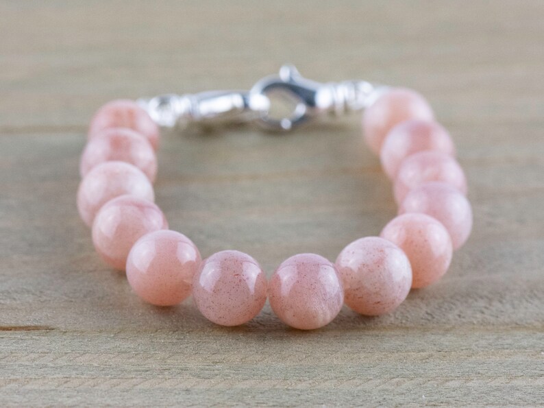 Pink Flake Moonstone Stretch Beaded Watch Band, Medical Alert Bracelet, Single Strand, Interchangeable, Handmade Jewelry 画像 2