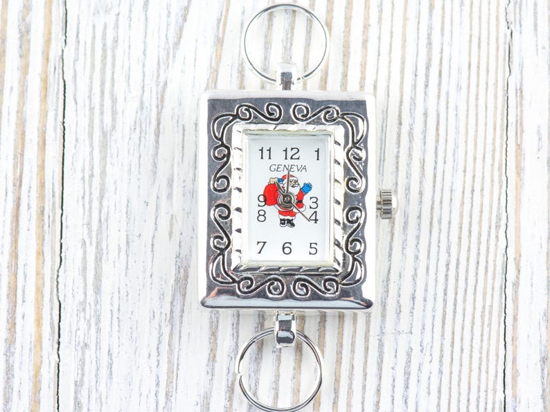 Santa Claus Watch Face | Square Watch Face | Holiday Watch Face | Wrist Watch Face | Beading Watch Face | Women's Silver Watch Face image 1