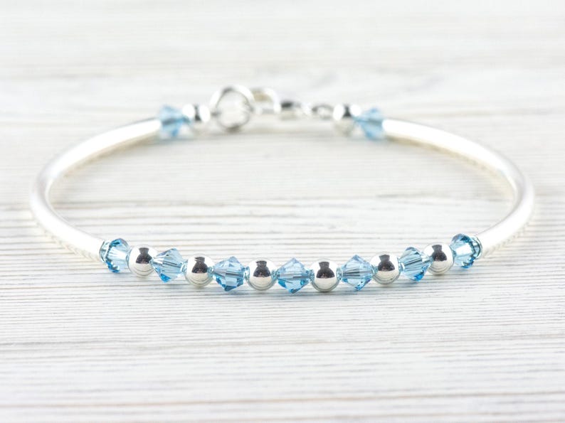 Pulsera con piedra de nacimiento de marzo, pulsera con piedra de nacimiento de aguamarina, pulsera con piedra de nacimiento, pulsera con piedra de nacimiento, regalo de pulsera de marzo imagen 1