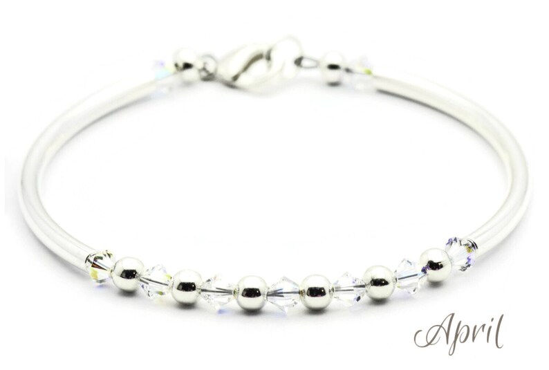April Diamond Swarovski Crystal Birth Month Sterling Silver Plated Bracelet