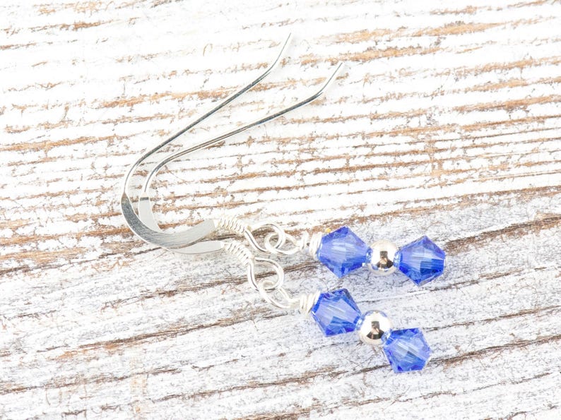September Birthstone Earrings, Sapphire Birthstone Earrings, September Earrings Gift, Minimalist Swarovski Earrings image 2