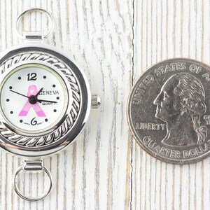 Pink Ribbon Silvertone Round Rope Frame Watch Face • White Dial • DIY Beading Watch • Jewelry Making • Analog • Loops and Battery Included image 4