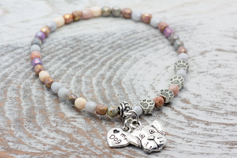 I Love My Dog Charm Stretch Bracelet, Dog Lover Gift, Pet Jewelry, Paw Print image 1