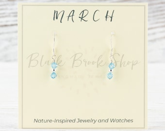 March Birthstone Earrings, March Earrings Gift, Minimalist Swarovski Earrings, Birthday Color Earrings, Birth Stone Earrings