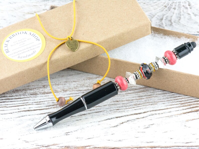 Midnight Rose Beaded Black Stylus Pen • Lampwork Glass Beads • Metal Ballpoint image 6