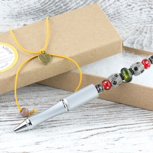 Vintage Christmas Beaded Silver Stylus Pen • Lampwork Glass Beads • Metal Ballpoint image 6