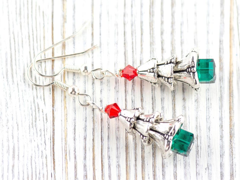 Christmas Tree Earrings, Handmade Earrings, Swarovski Crystal, Holiday Jewelry image 1