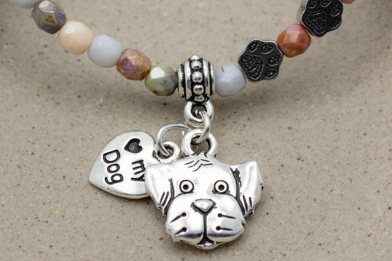 I Love My Dog Charm Stretch Bracelet, Dog Lover Gift, Pet Jewelry, Paw Print image 7