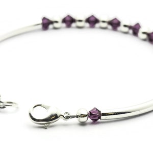 February Amethyst Swarovski Crystal Birth Month Sterling Silver Plated Bracelet